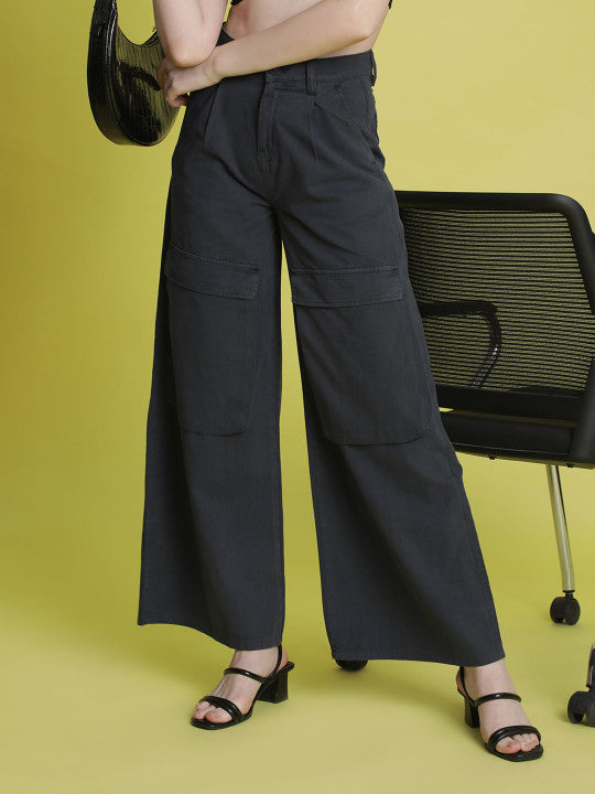 Women Dark Grey Cargo Trousers