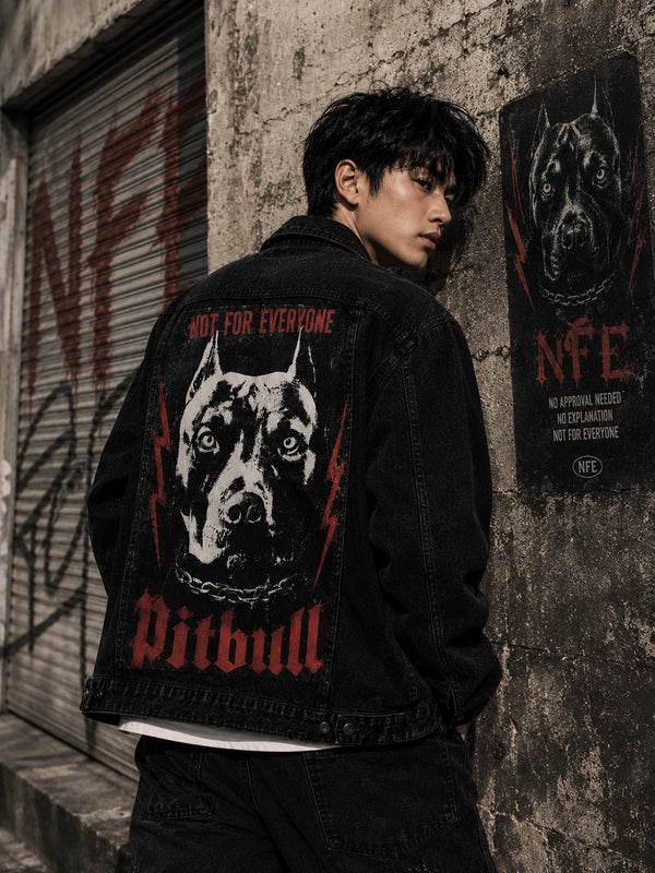 Unisex Mood Switch Relaxed Denim Jacket with Swappable Graphic Patch