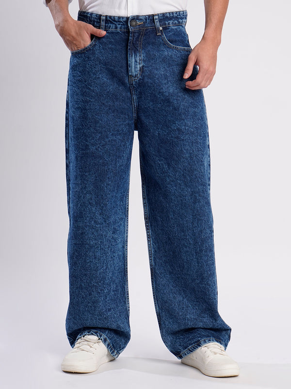 Men Blue Baggy Fit Washed Jeans
