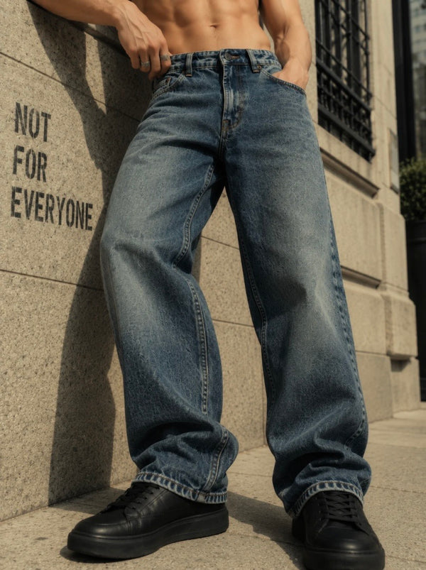 Men Blue Relaxed Heavy Fade Jeans