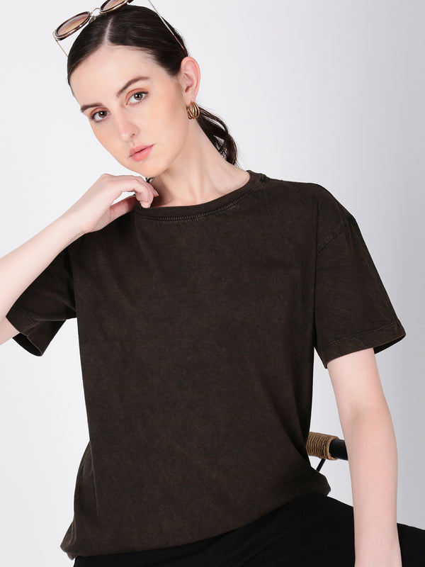 Women Brown Acid wash Oversize T Shirt