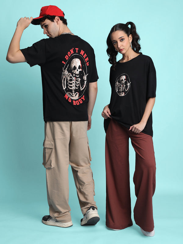 Men Oversize Fit Black "I Don't Need No Body" Halloween T-Shirt