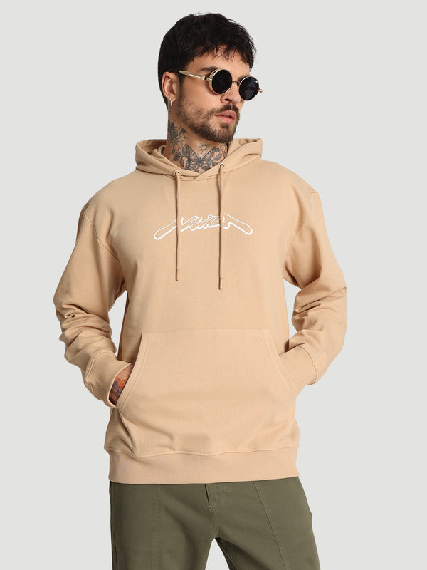 Men Relax fit kangaroo pocket Graphic printed Beige hoodie