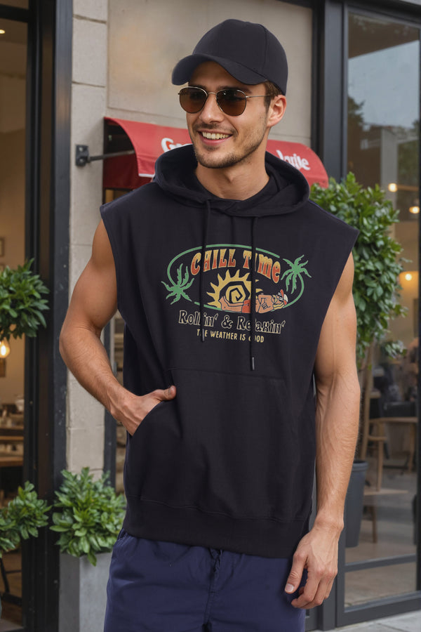 Men Sleeveless Hoodie with kangaroo pocket