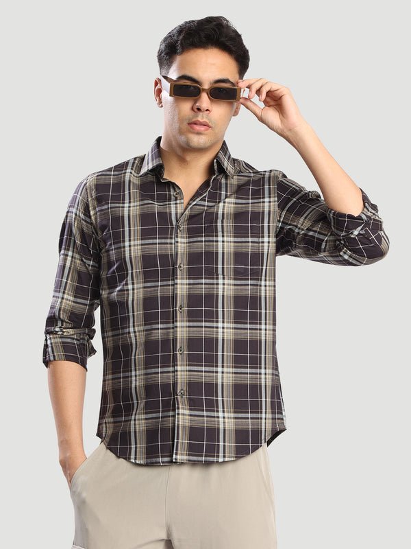 Mens Brown Slim fit checked  formal shirt