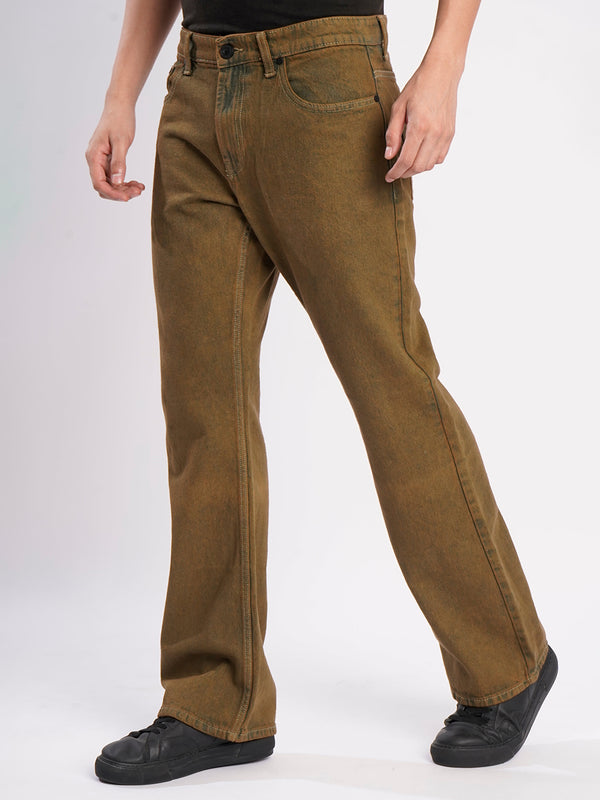 Men Khaki Tinted Boot cut Jeans