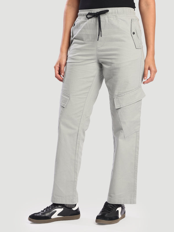 Womens slanted pockets Grey jogger with Elasticated Waist