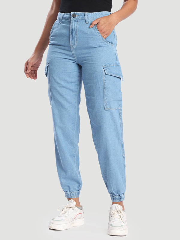 Women with side cargo pockets Denim jogger
