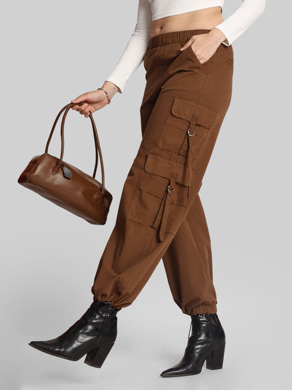 Women Loose Fit Pure Cotton Parachute Cargo Trouser