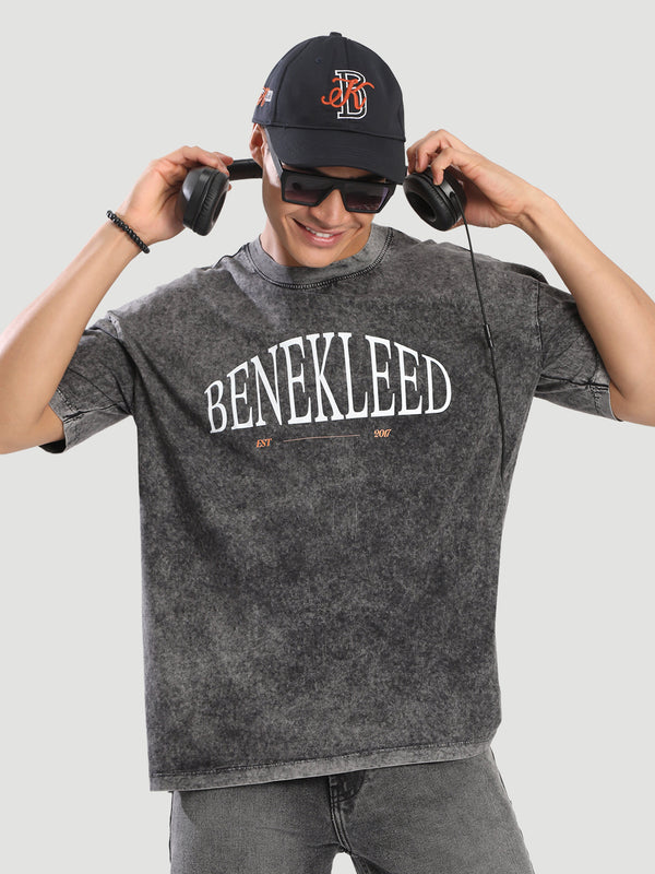 Men Oversized Bene Kleed Graphic Acid Wash T-Shirt
