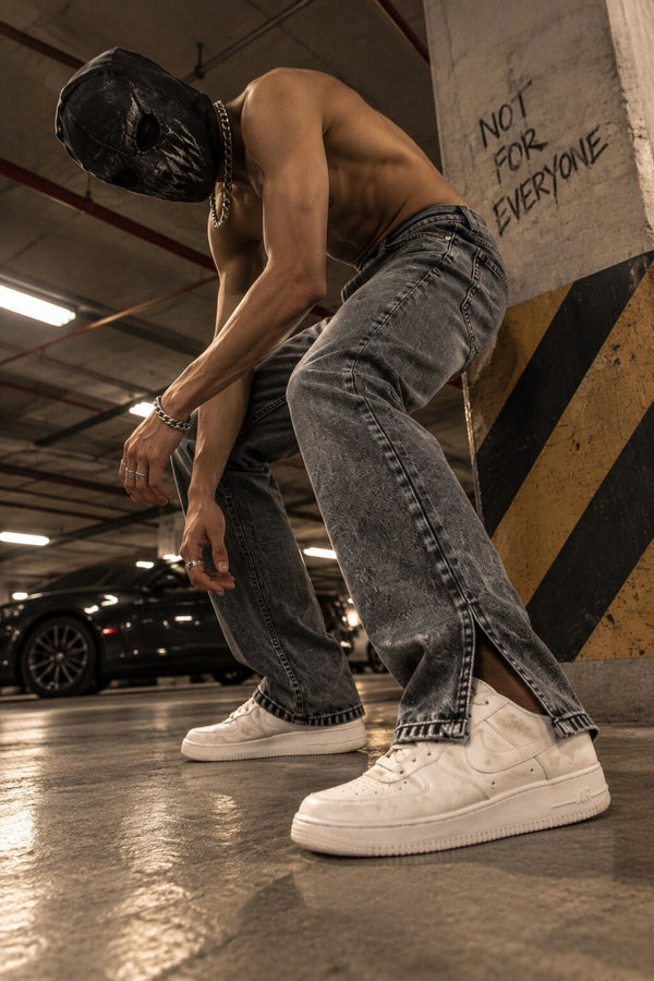 Men Charcoal Relaxed Slit Jeans