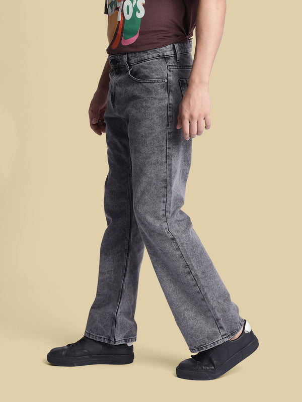 Men Grey Bootcut Heavy Washed Jeans