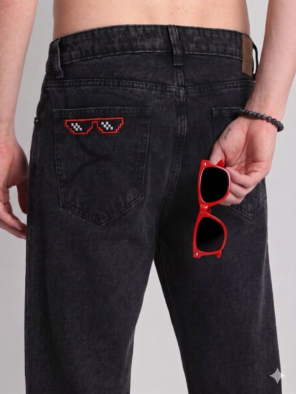 Men Black Relaxed Sunglassed Badge Jeans