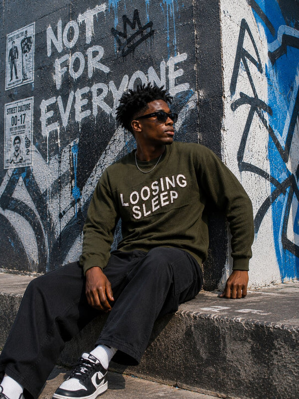Men Olive relax fit graphic knitted sweater