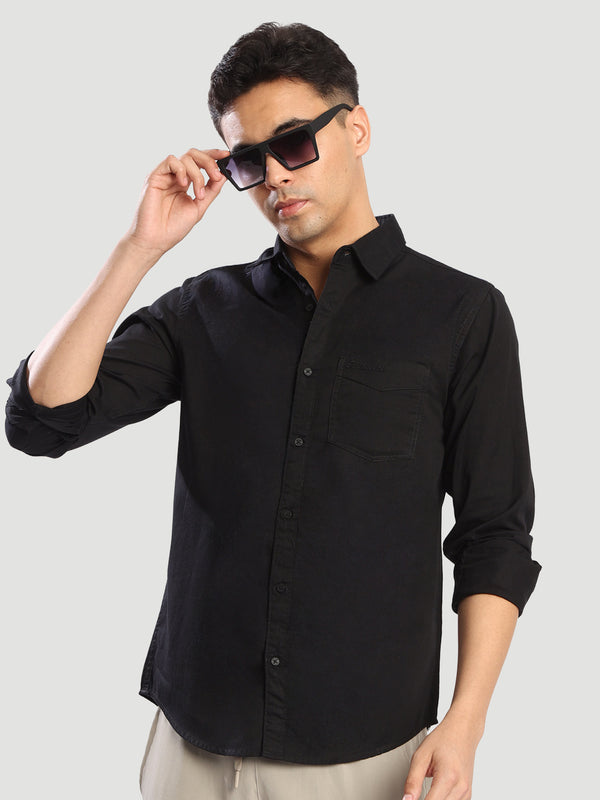 Men Black Regular fit Casual shirt with brand Embroidery