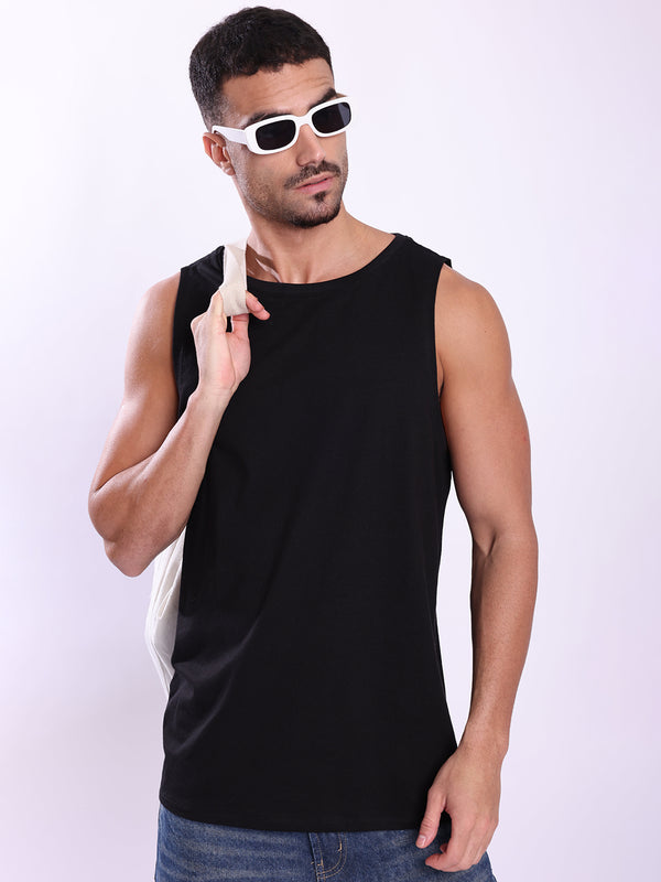 Men Black Sleeveless Relax Fit Tshirt