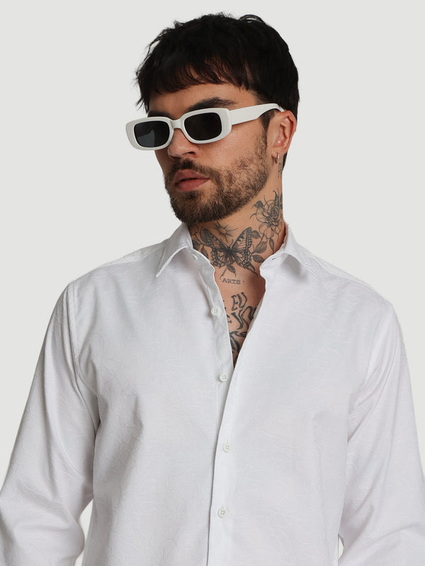 Mens White textured regular fit casual Shirt