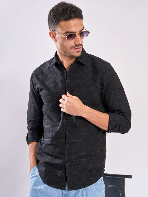 Men Black Checked Single Pocket Shirt