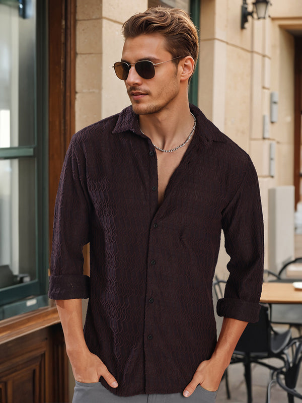 Men Plum Spread Collar Knitted Shirt