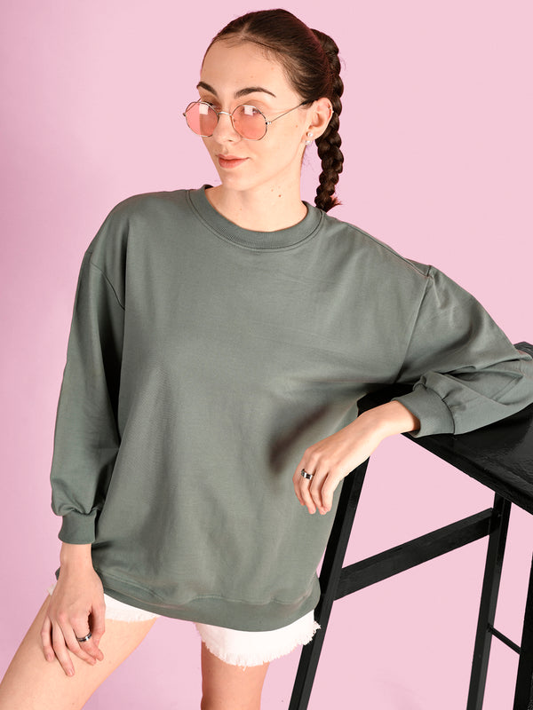 Women Green Oversized Sweatshirt