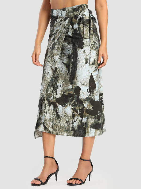 Women abstract Printed Wrap-Around Maxi Skirt