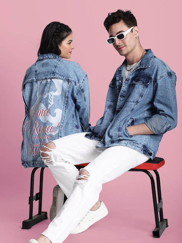 Men Cotton Denim Jacket with Swappable Back Graphics panel
