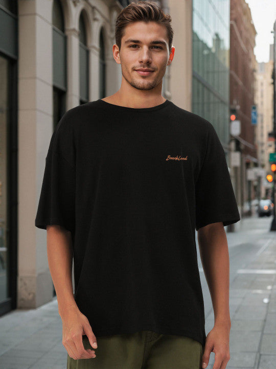 Men Black Oversize Embroided T-Shirt