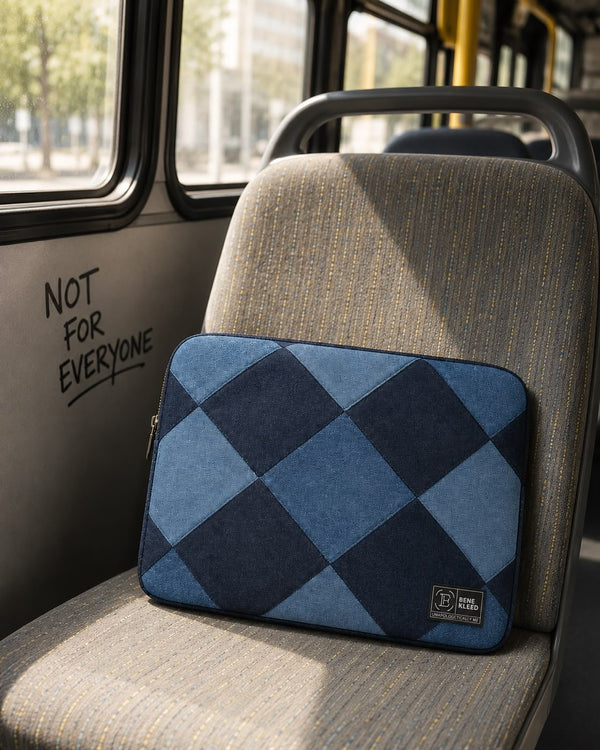 Unisex Blue Argyle Print Padded Laptop bag with Zip Closure