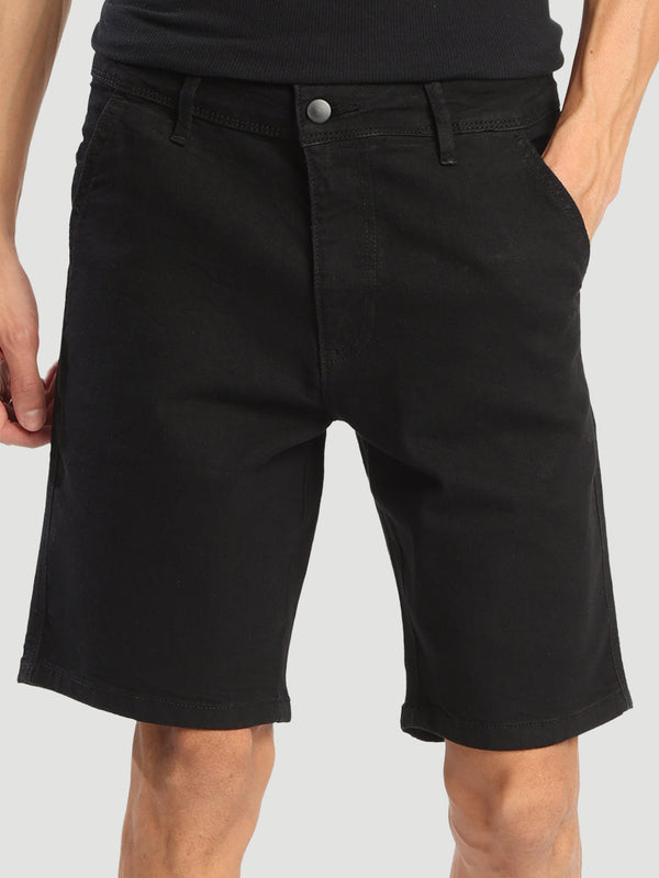 Men slim fit black Lycra Denim shorts