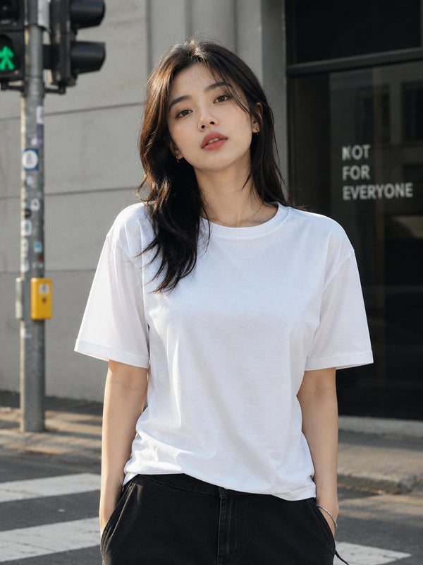 Women White Solid Loose Fit T-Shirt