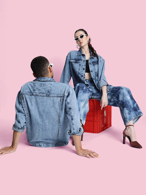 Unisex Oversized Denim Jacket With Swappable Solid Patch