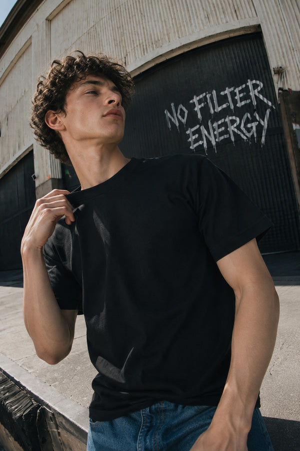 Men  Black Solid Cotton T Shirt