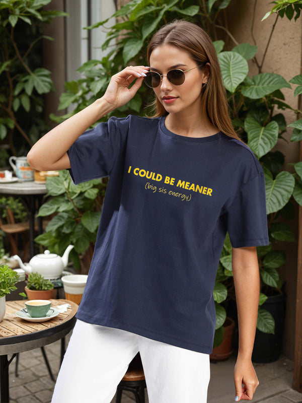 Women Navy Graphic Oversize T Shirt
