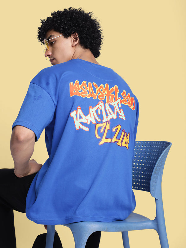 Men Blue Graphic Print Oversize T Shirt