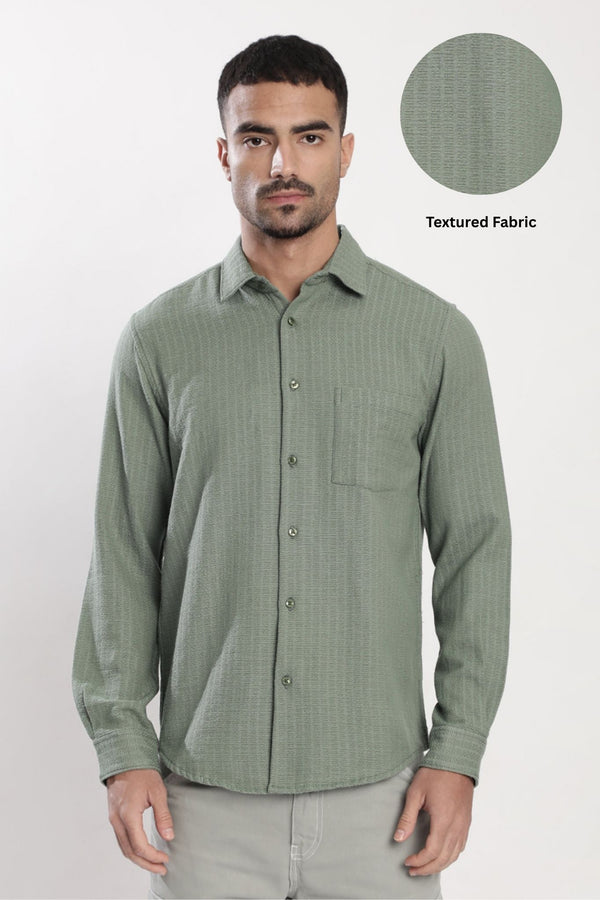 Men Green Textured Regular Fit  Shirt