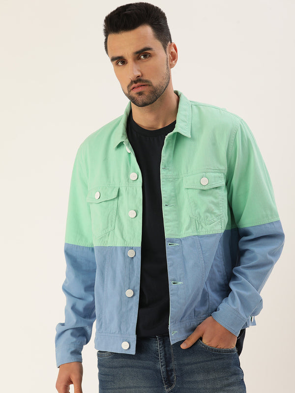 Men Slim Fit Colur Block Light Weight Cotton Jacket