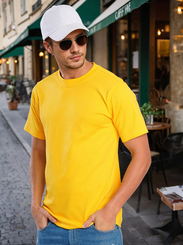 Men Yellow Solid Cotton T Shirt
