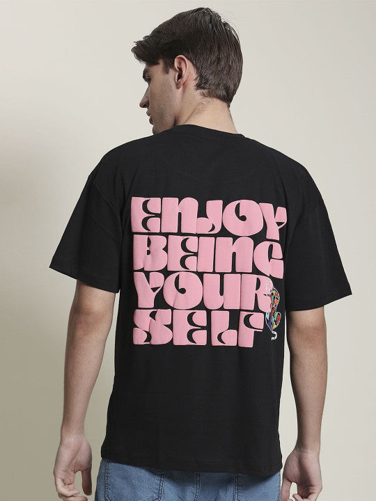 Men Black Printed Oversized T-Shirt