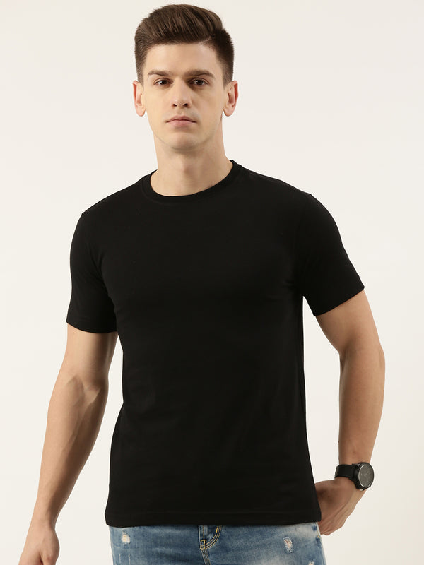 Men Black Solid Regular Fit T-Shirt