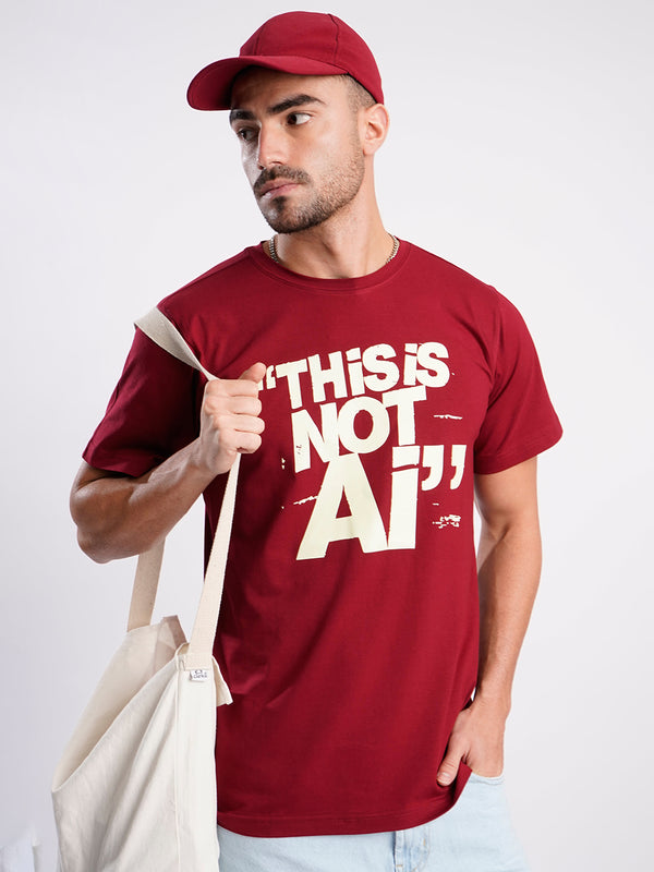 Men Maroon Cotton Lycra Typography Print T Shirt