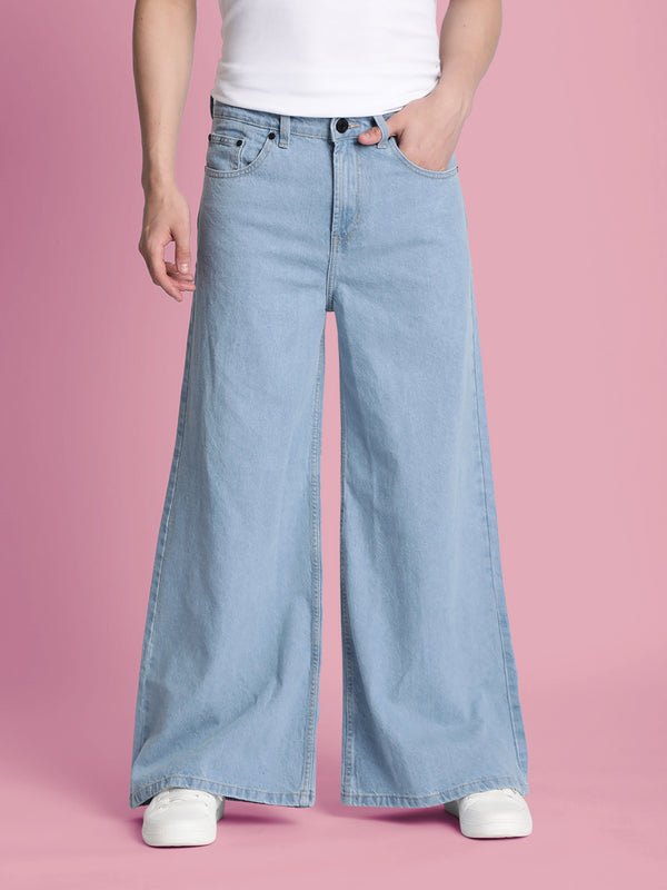 Men Light Blue Super Wide Leg Jeans