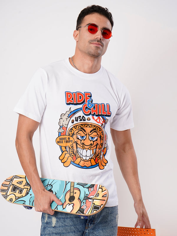 Men White Graphic Print T Shirt