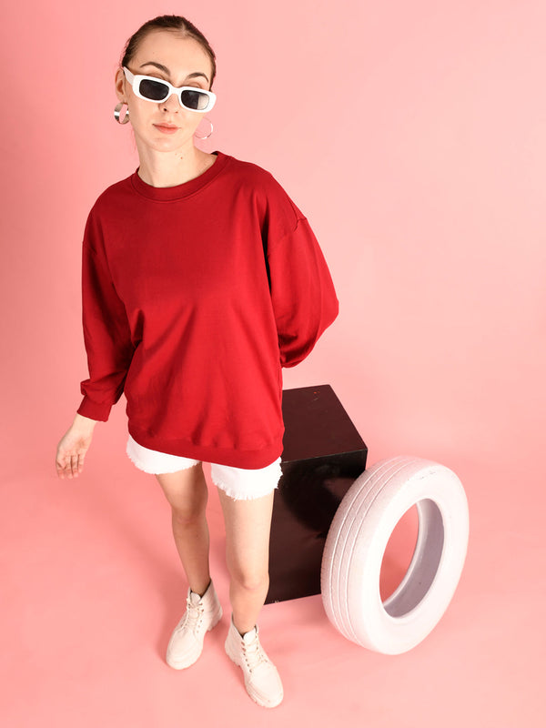 Women Oversized Burgundy Sweatshirt