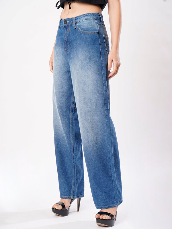 Women Light Blue Baggy Fit Jeans