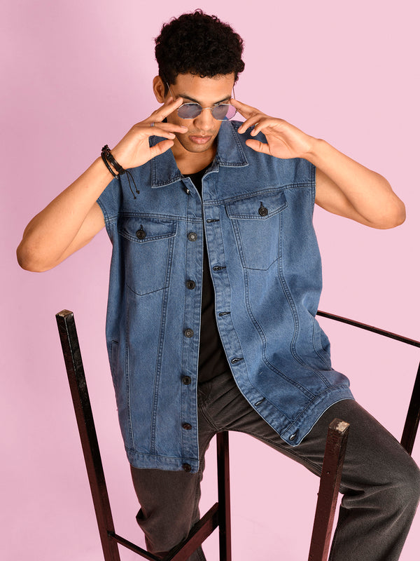 Men's Oversized Mid Blue Denim Jacket