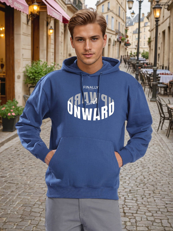 Men Relax fit kangaroo pocket Graphic printed Navy hoodie