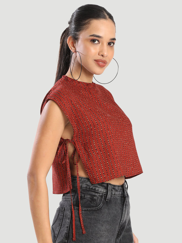 Women Knotting Slim High Neck Party Top