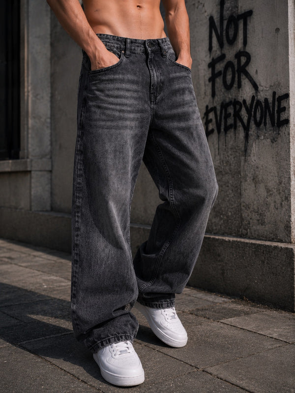 Men Charcoal Heavy Fade Baggy Fit Jeans