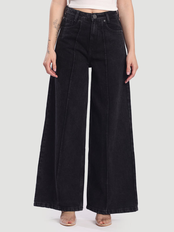 Women Black Denim Wide Leg jeans