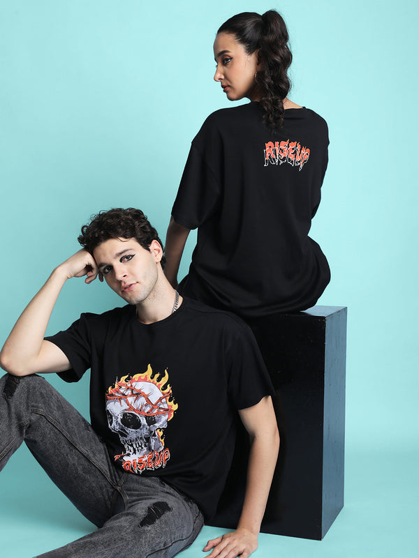 Men Oversize Fit Black Graphic Printed Halloween T-Shirt